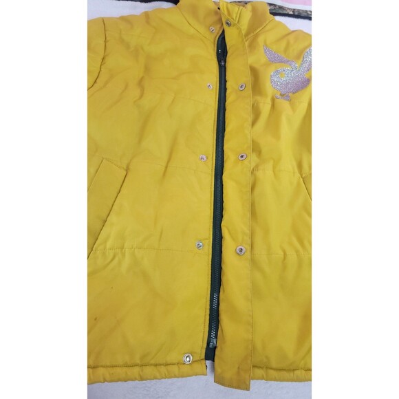 Sparkly Glitter Yellow Playboy Puffer Jacket Glitter Logos Retro Size Medium - Picture 12 of 12